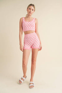 Checkmate Cropped Two Piece Set: Pink