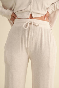 Soft Brushed Hacci Wide Leg Pants: Beige / S