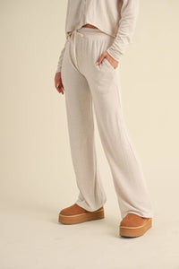 Soft Brushed Hacci Wide Leg Pants: Beige / S