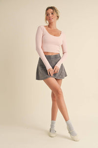 Twist Back Long Sleeve Top: Pink / L