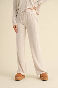 Soft Brushed Hacci Wide Leg Pants: Beige / M