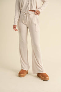 Soft Brushed Hacci Wide Leg Pants: Beige / M