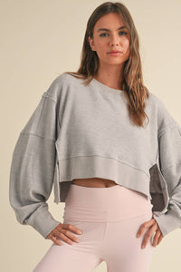 Waffle Knit Oversized Long Sleeve Top: Pink / M