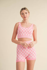 Checkmate Cropped Two Piece Set: Pink