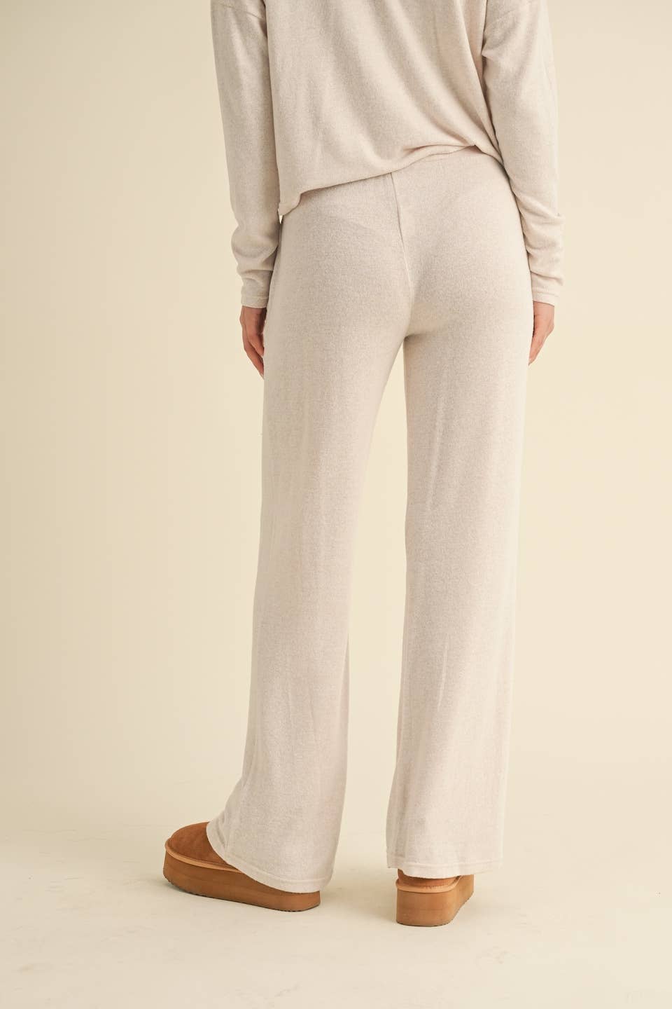 Soft Brushed Hacci Wide Leg Pants: Beige / M