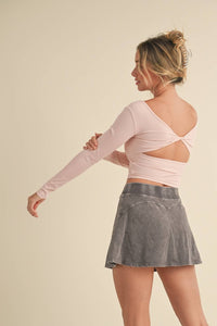 Twist Back Long Sleeve Top: Pink / L