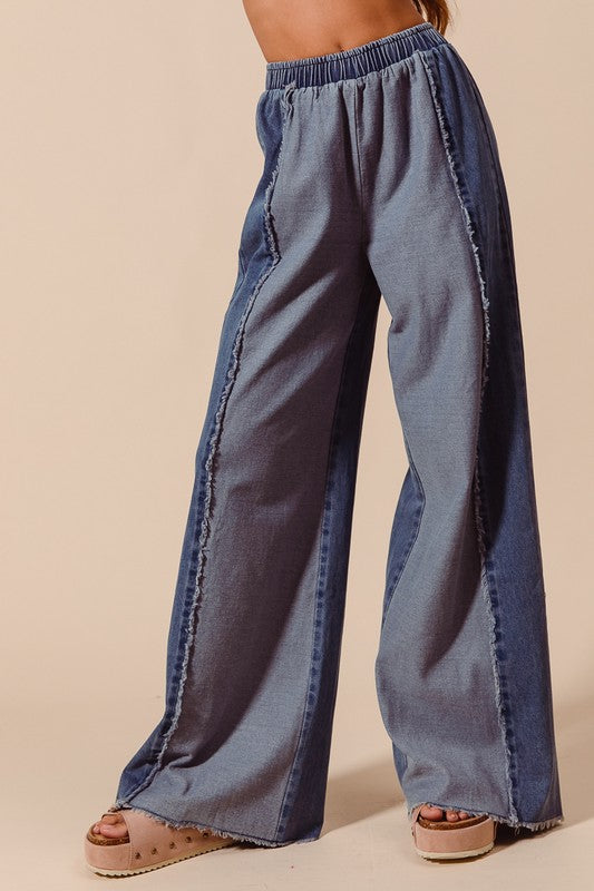 Denim Terry Block Pants