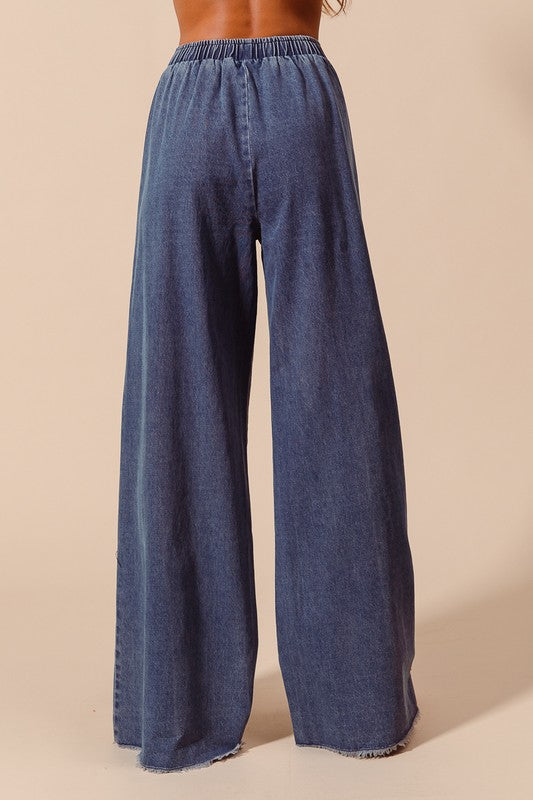 Denim Terry Block Pants