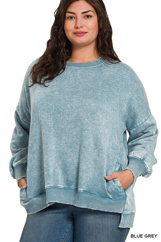 Curvy Blue Soft Pocket Pullover