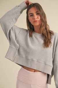 Waffle Knit Oversized Long Sleeve Top: Pink / S