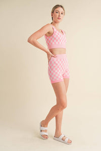 Checkmate Cropped Two Piece Set: Pink