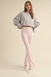 Waffle Knit Oversized Long Sleeve Top: Pink / M