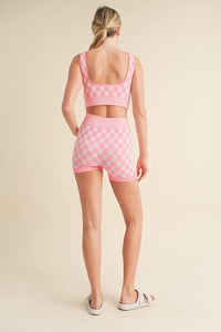 Checkmate Cropped Two Piece Set: Pink