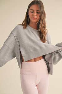 Waffle Knit Oversized Long Sleeve Top: Pink / M